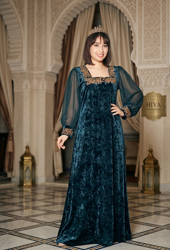 Robe orientale en velours brodé – Élégance intemporelle
